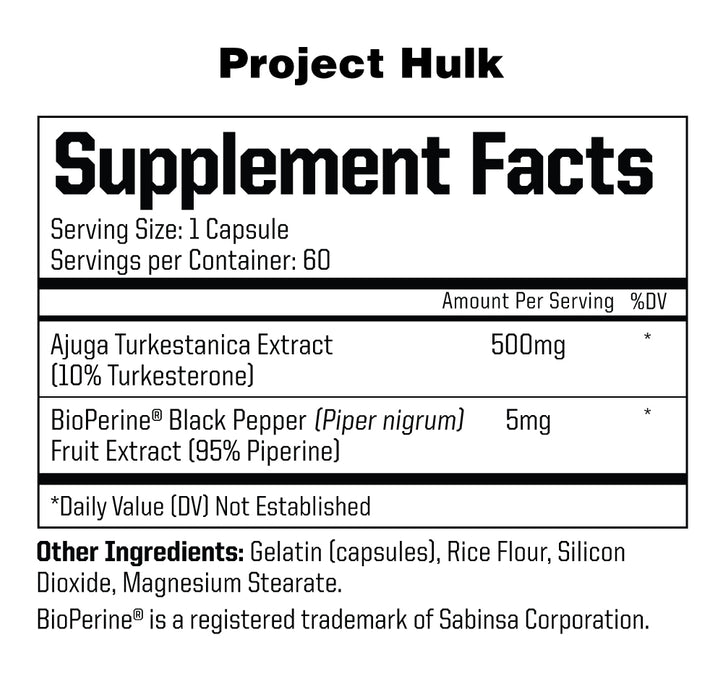 Project Hulk Supp Facts